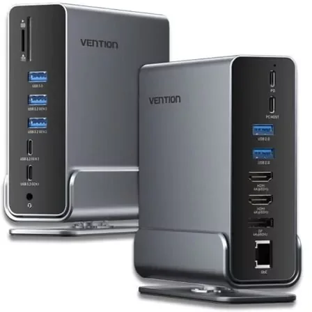 Docking USB Type-C Vention 2xHDMI 4K 1xDisplayPort 3xUSB Tipo-C 5xUSB 1xRJ45 1xLeitor de Cartões