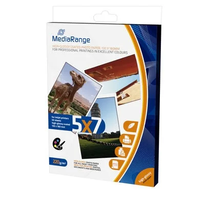 Papel Fotográfico MediaRange 5x7 220g Brilhante (50 folhas)