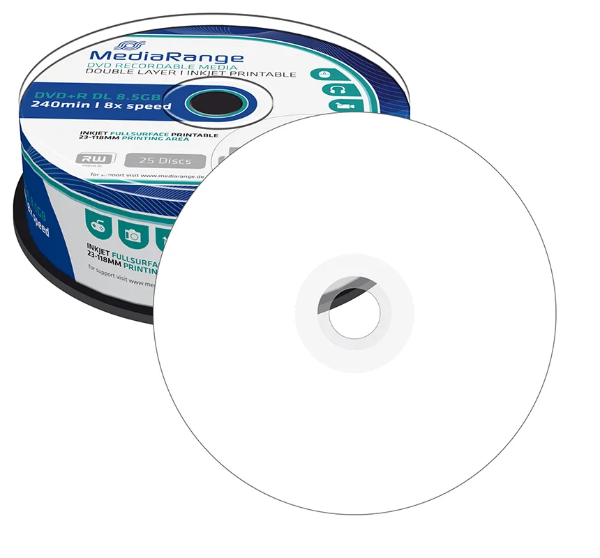 DVD+R DL 8.5GB MediaRange Imprimível 8X - Pack 25