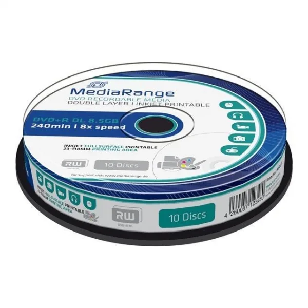 DVD+R DL 8.5GB MediaRange Imprimível 8X - Pack 10