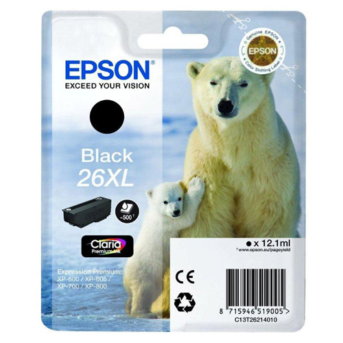 Tinteiro Epson 26 XL Preto Original Série Urso (C13T26214010)