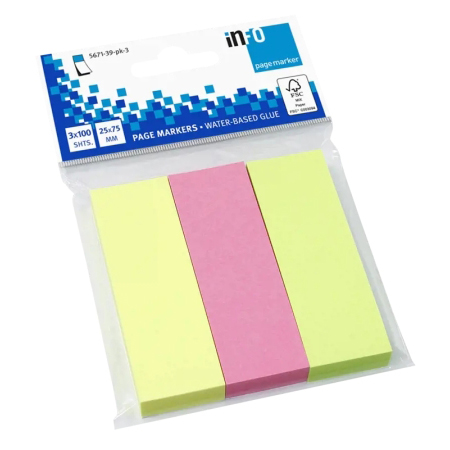 Marcador de páginas autocolantes 25X75MM cores neon - pack 3