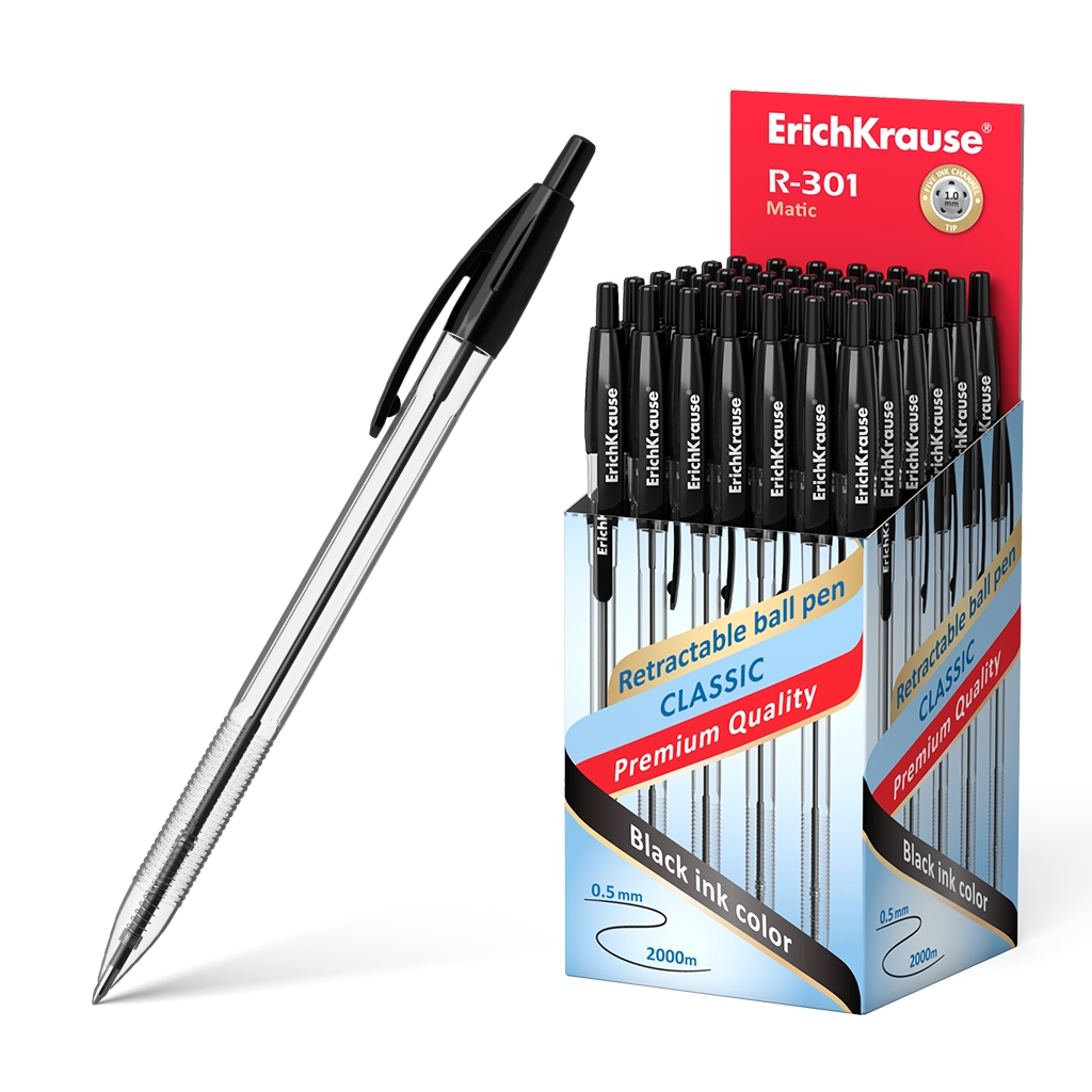 Esferográfica Erichkrause R-301 Classic Matic 10 Preto - Pack 50