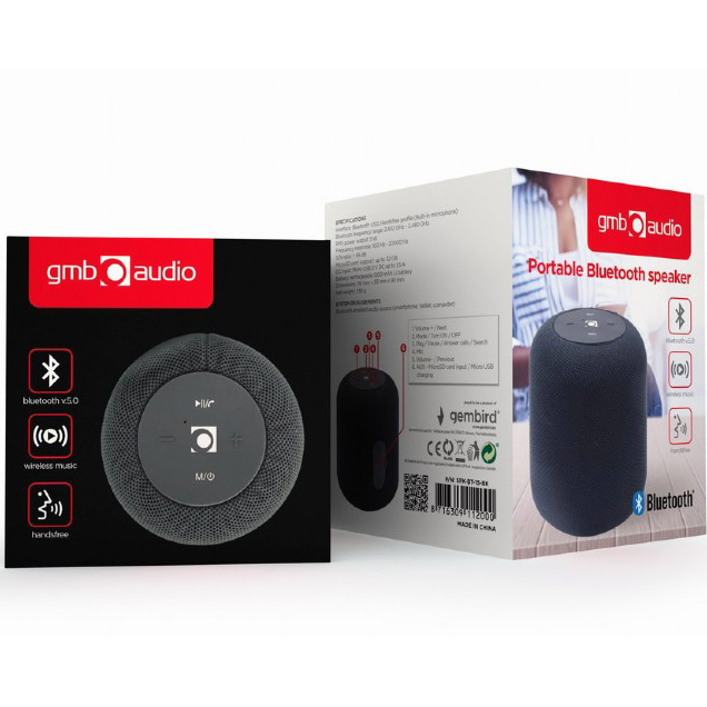 Coluna Portátil Gembird 5W Bluetooth c/Micro SD Rádio Preta