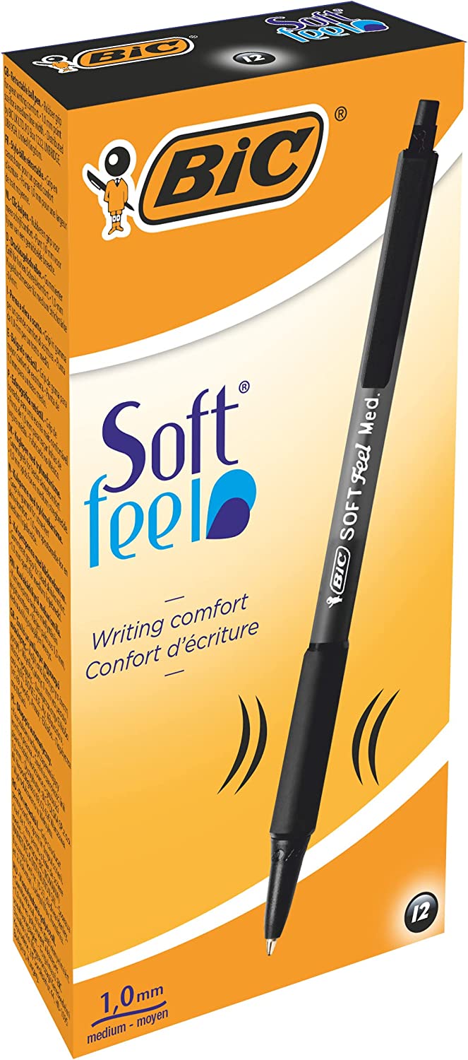 Esferográfica BIC Soft Feel Boligrafo Retráctil 1.0mm Preto - Pack 12