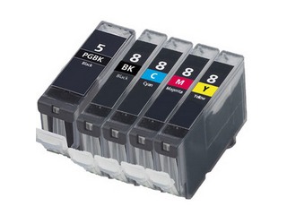 Conjunto 5 Tinteiros Canon Compatíveis PGI-5BK/CLI-8BK/CLI-8C/CLI-8M/CLI-8Y
