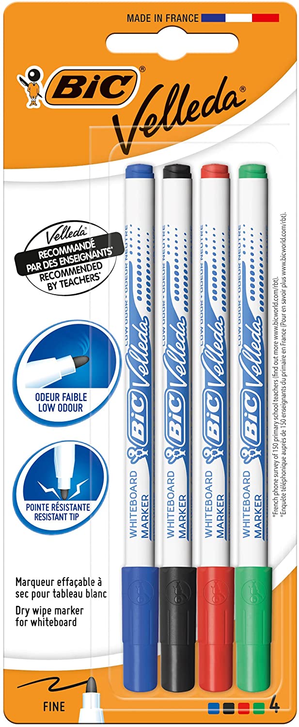 Marcador Quadro Branco BIC Velleda Fino 1.6mm Pack 4 unidades