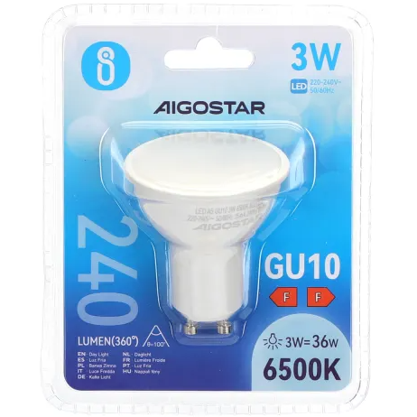 Lâmpada LED A6 GU10 3W 6500K Luz Fria 200 Lúmens Aigostar