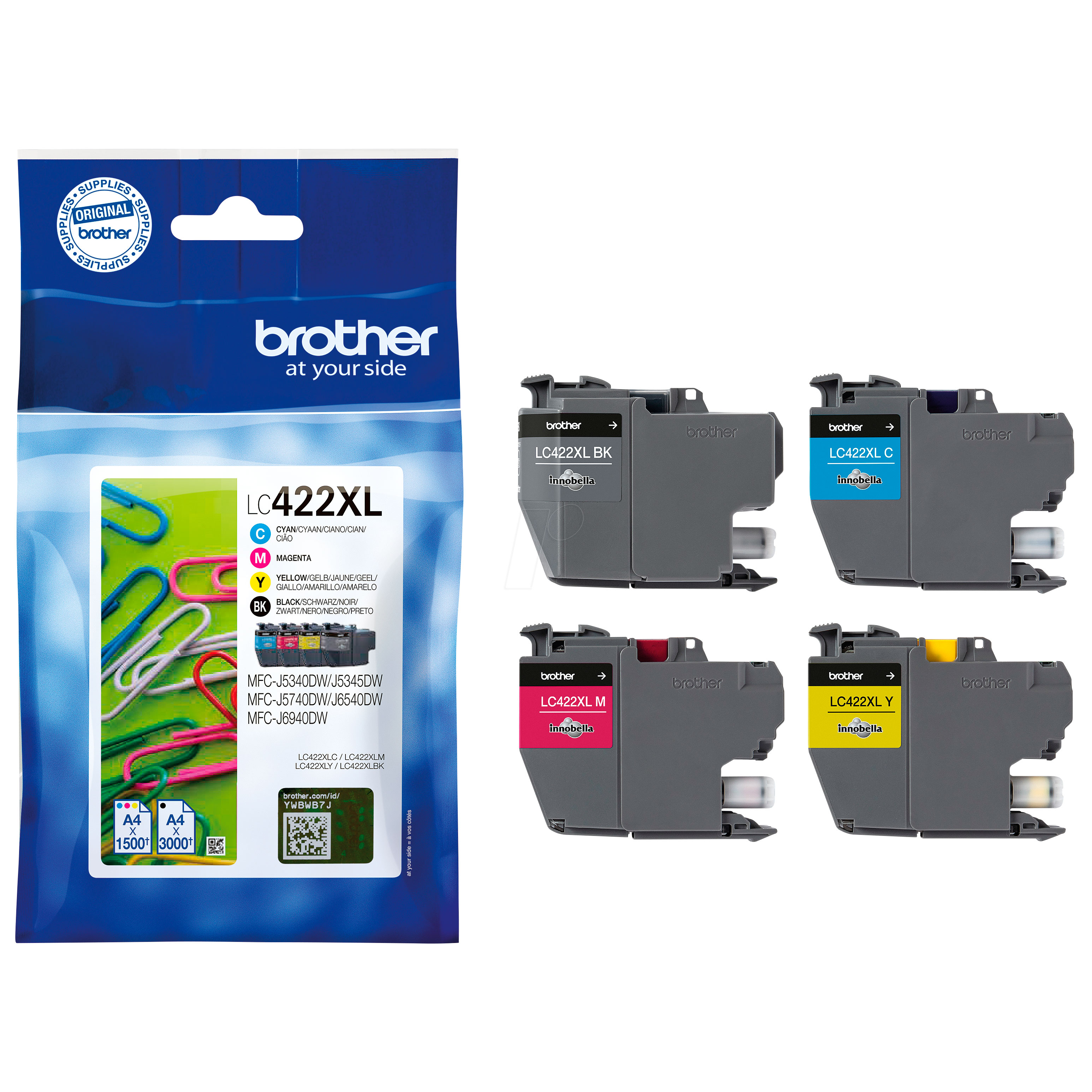 Conjunto 4 Tinteiros Brother Originais LC422 XL (LC422XLVAL)