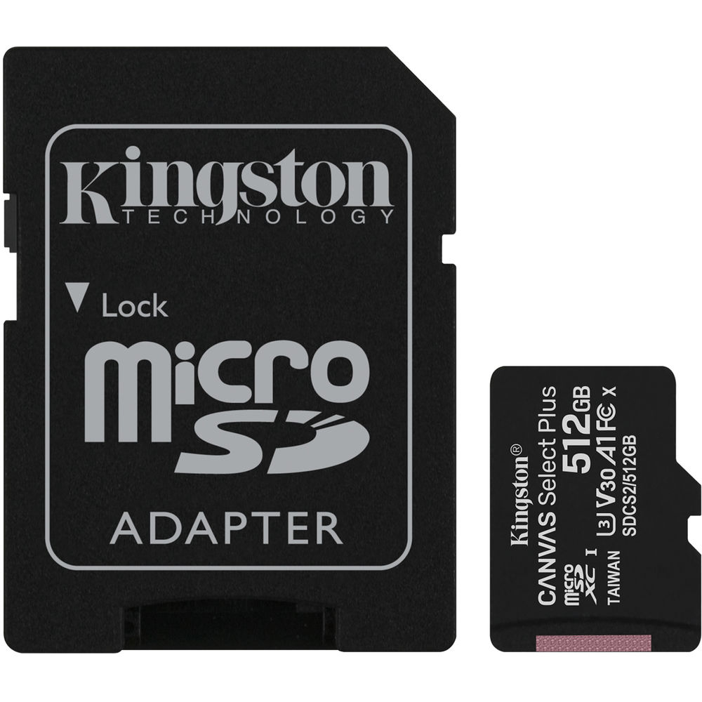 Cartão Memória Kingston Canvas Select Plus C10 A1 UHS-I microSDHC 512GB + Adaptador SD