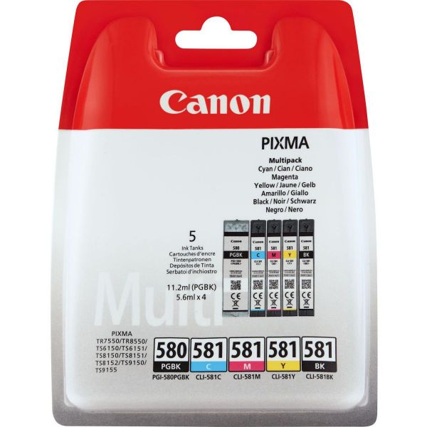 Multipack 5 Tinteiros Canon Originais PGI-580 / CLI-581 (2078C007