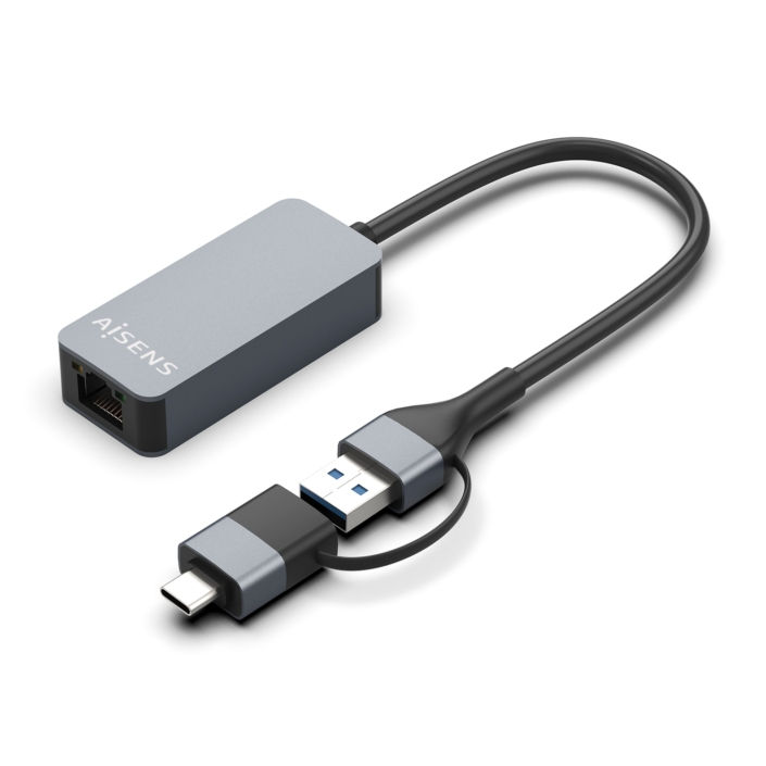 Adaptador Aisens USB-A+USB-C p/ Ethernet RJ45 2.5G - 15cm