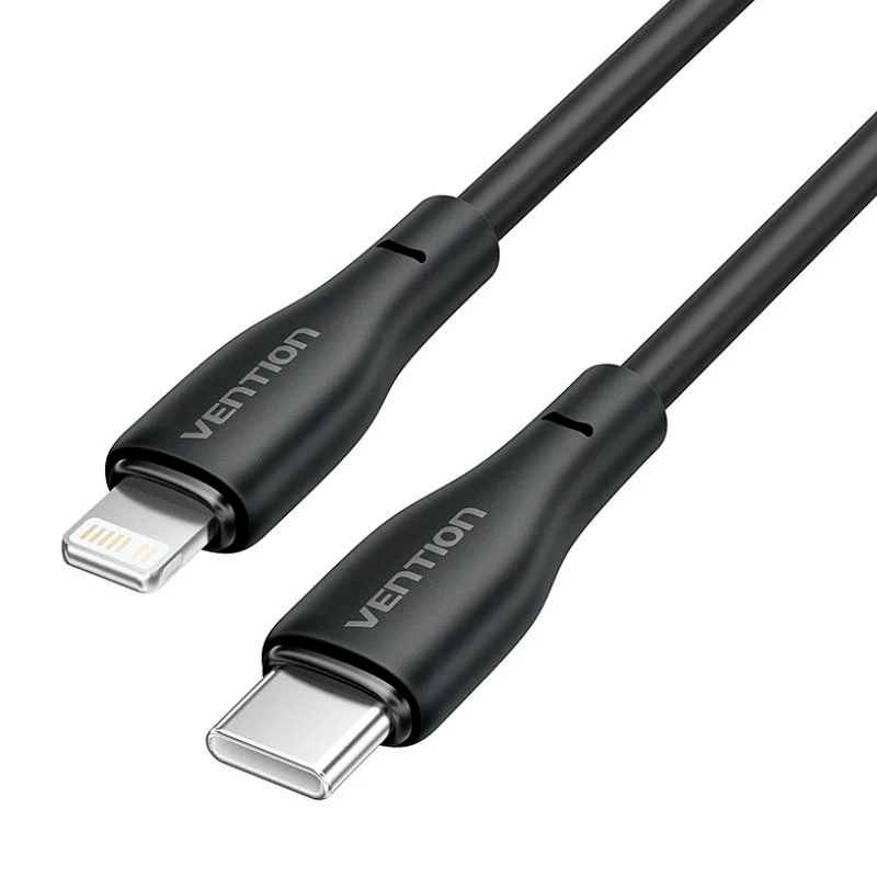 Cabo USB Tipo-C Lightning Vention até 27W 480Mbps 1 Metros Preto