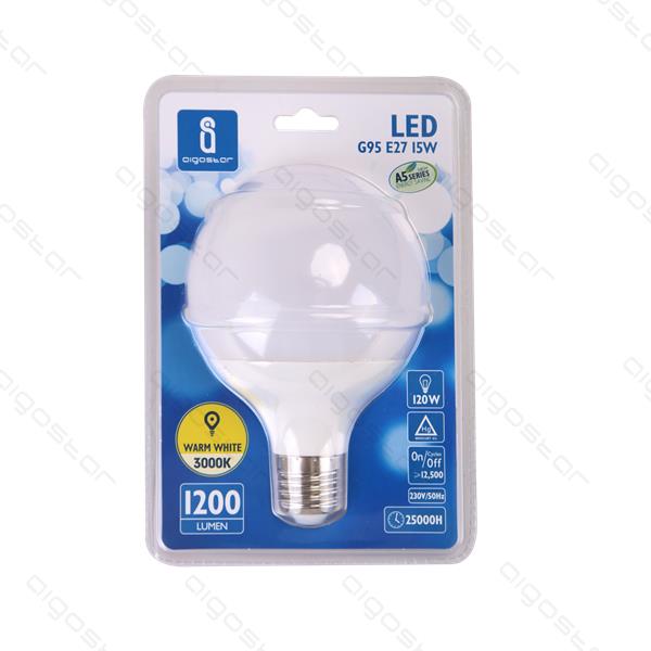 Lâmpada LED E27 15W 3000K Luz Quente 1200 Lúmens A5 G95 Aigostar