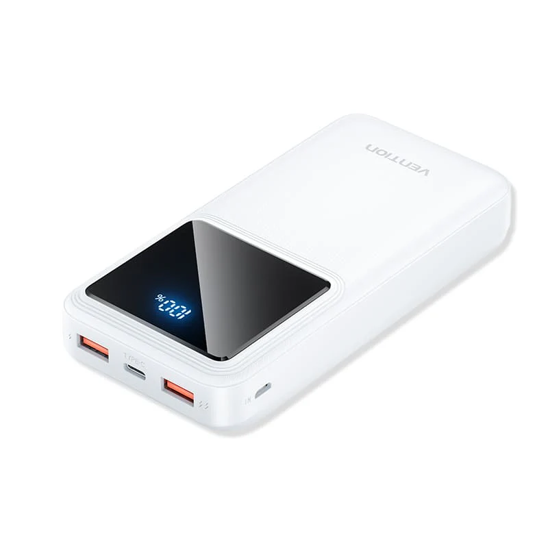 Bateria Powerbank Vention 20000mAh 22.5W USB Ecrã LED Branca