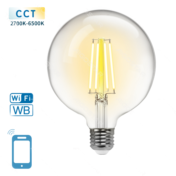 Lâmpada Filamento Smart LED WiFi + Bluetooth CCT E27 G80 6W Aigostar