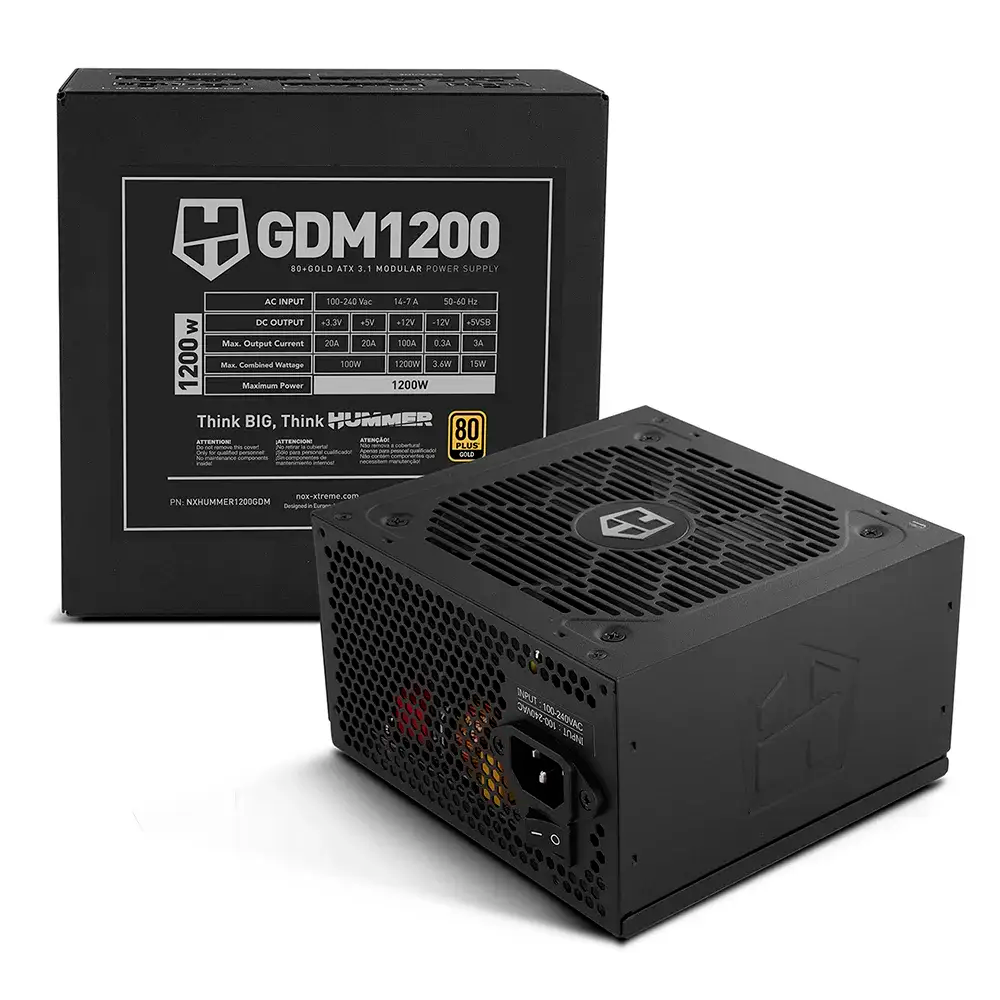 Fonte Nox Hummer GDM 1200W 80 Plus Gold ATX 3.1 Modular