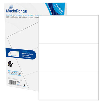 Etiquetas Adesivas Permanentes Mediarange - 210 x 99mm (150 un)