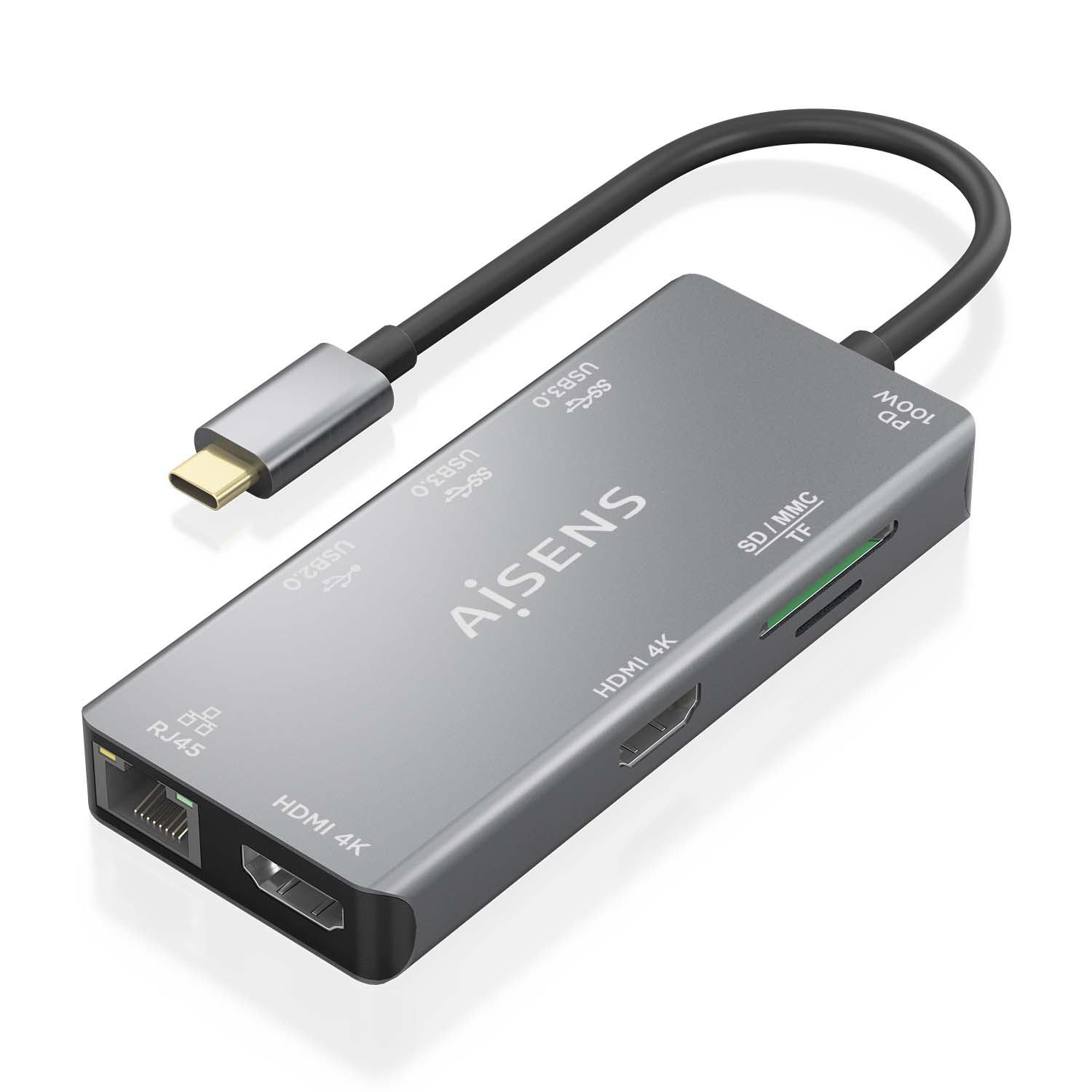 Docking Aisens USB-C 9-em-1 (USB-C/HDMI/RJ45/USB-A/MicroSD)