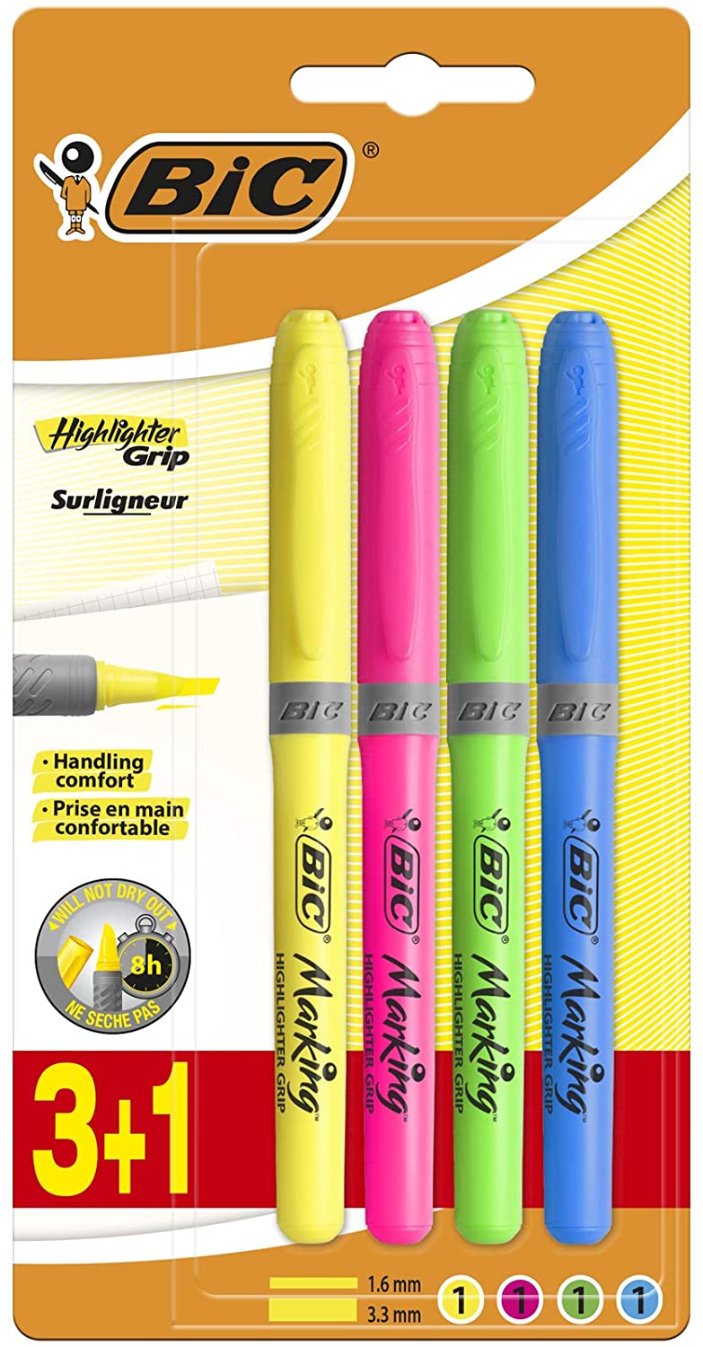 Marcador Fluorescente BIC Highlighter Grip Pack 4 unidades