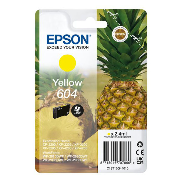 Tinteiro Epson 604 Amarelo Original Série Ananás (C13T10G44010)