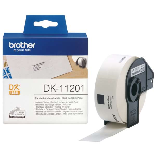 Brother DK11201 - Etiquetas Originais Pré-cortadas - 29x90 mm - 400 Unidades - Texto Preto sobre Fundo Branco