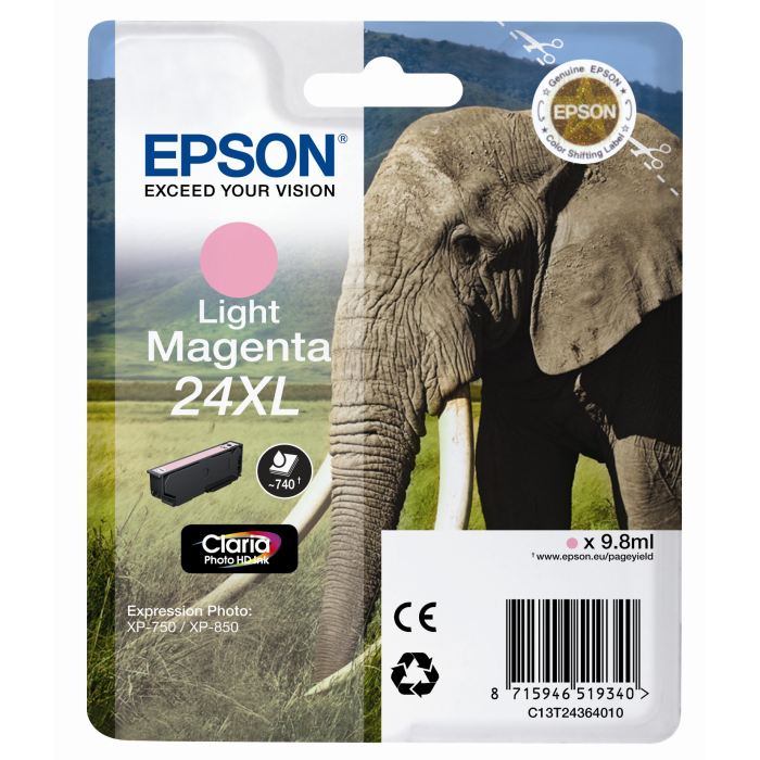 Tinteiro Epson 24 XL Magenta Claro Original Série Elefante (C13T24364010)