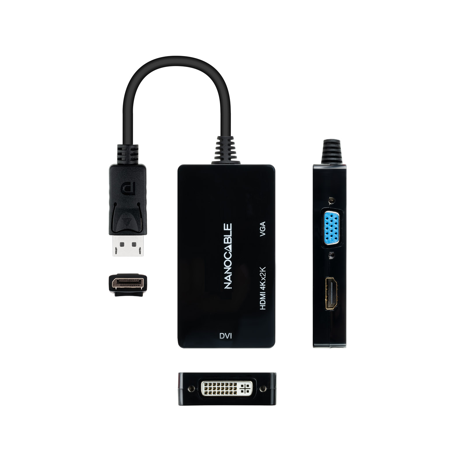 Cabo Adaptador Nanocable DisplayPort Macho para HDMI/ VGA/ DVI Fêmea -15 cm
