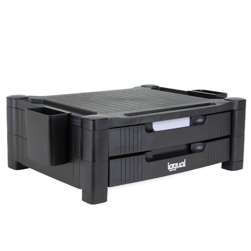 Elevador para Monitor com 2 Gavetas Iggual Preto