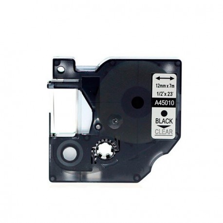 Fita Compatível Dymo D1 45010 - 12mm x 7 metros Preto/Transparente S0720500