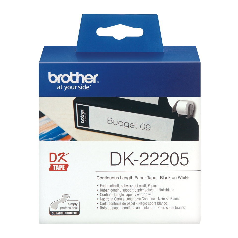 Etiquetas Originais Brother DK22205 62mm x 30.48 metros Fita Contínua de Papel Térmico