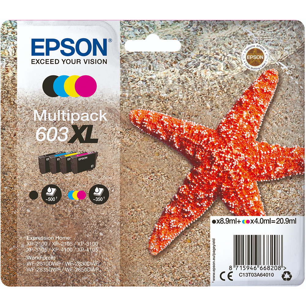 Multipack 4 Tinteiros Epson 603 XL Originais (C13T03A64010)