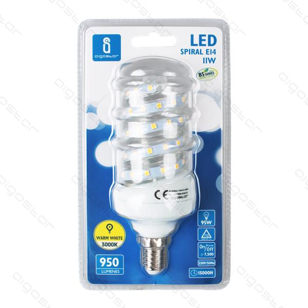 Lâmpada LED Espiral E27 5W 3000K Luz Quente 450 Lúmens B5 Aigostar