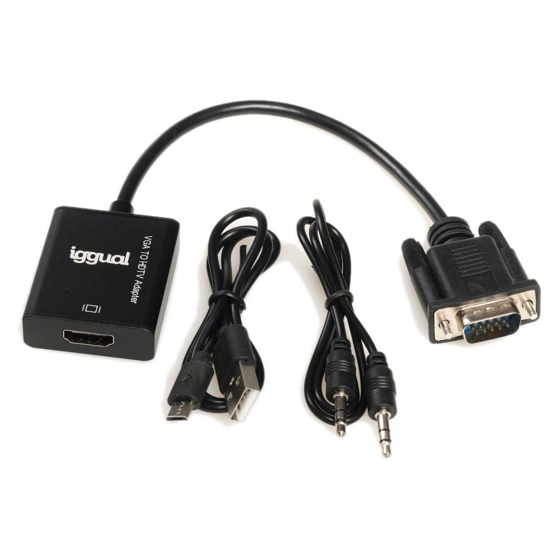 Adaptador VGA p/ HDMI + audio + microUSB Iggual