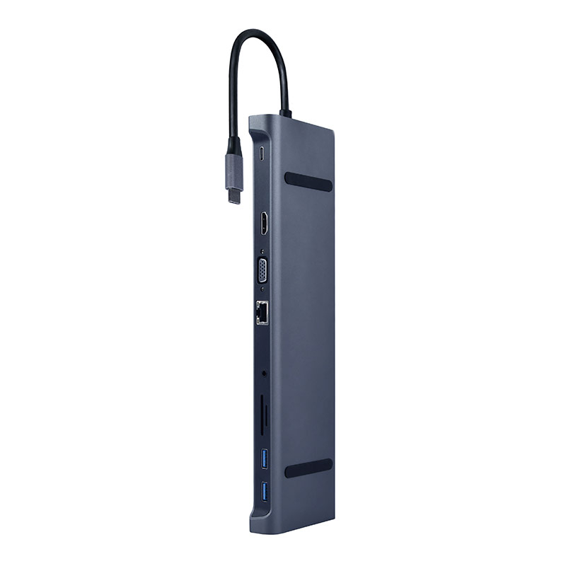 Adaptador Gembird USB-C 10-in-1 (Hub USB + HDMI + VGA + PD + Leitor de Cartões + LAN + 3.5mm audio)