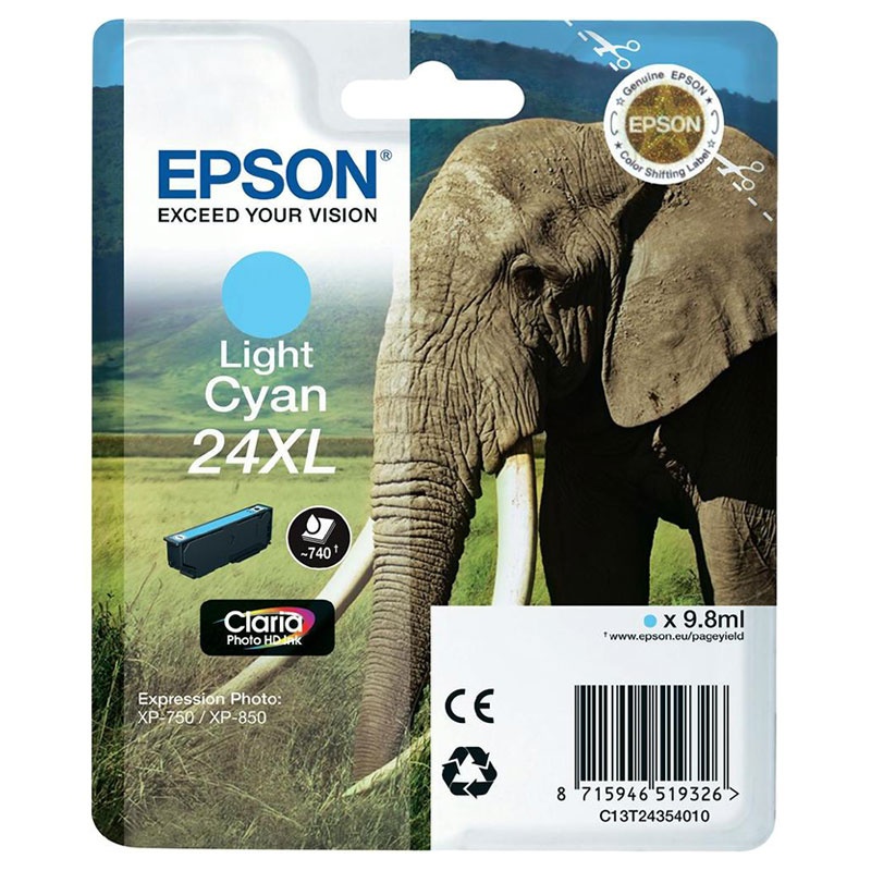 Tinteiro Epson 24 XL Azul Claro Original Série Elefante (C13T24354010)