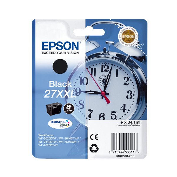 Tinteiro Epson 27 XXL Preto Original Série Despertador (C13T27914012)