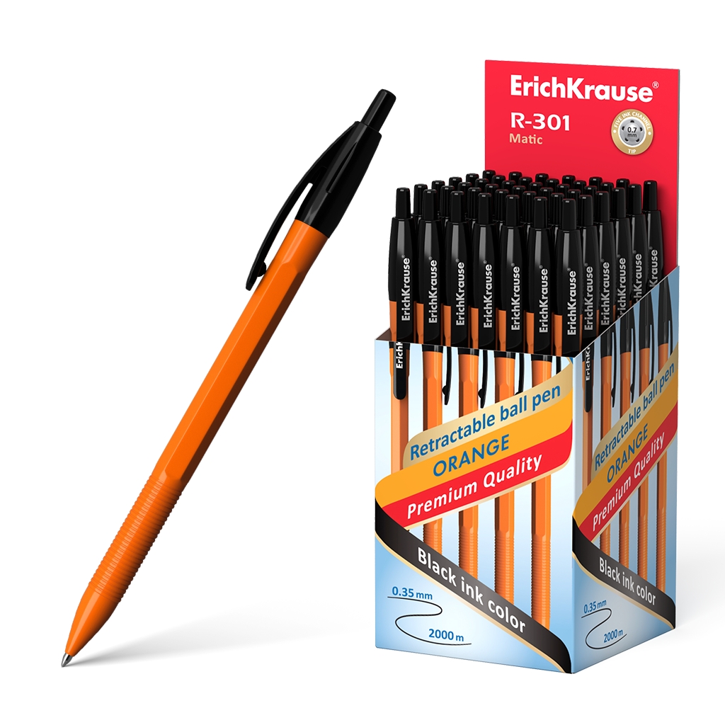 Esferográfica Erichkrause R-301 Laranja Matic 0.7mm Preto - Pack 50