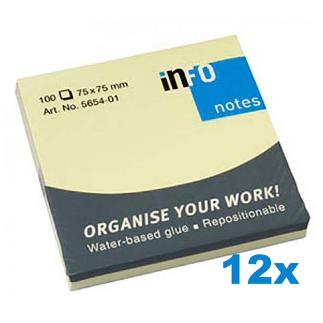Bloco de Notas Adesivo Amarelo Info Notes 75x75 - Pack 12 unidades