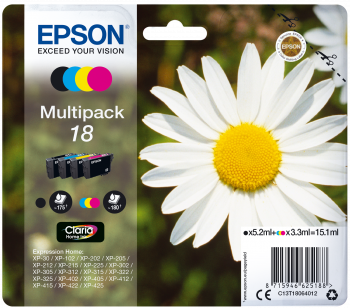 Conjunto 4 Tinteiros Epson 18 Original Série Margarida (C13T18064012)