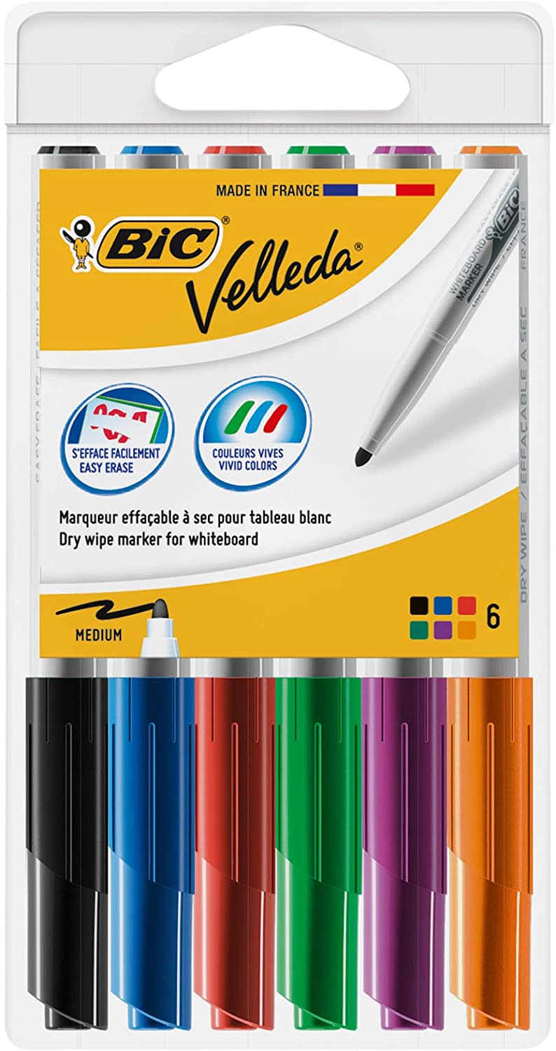 Marcador Quadro Branco BIC Velleda Medio Multicores Pack 6 unidades