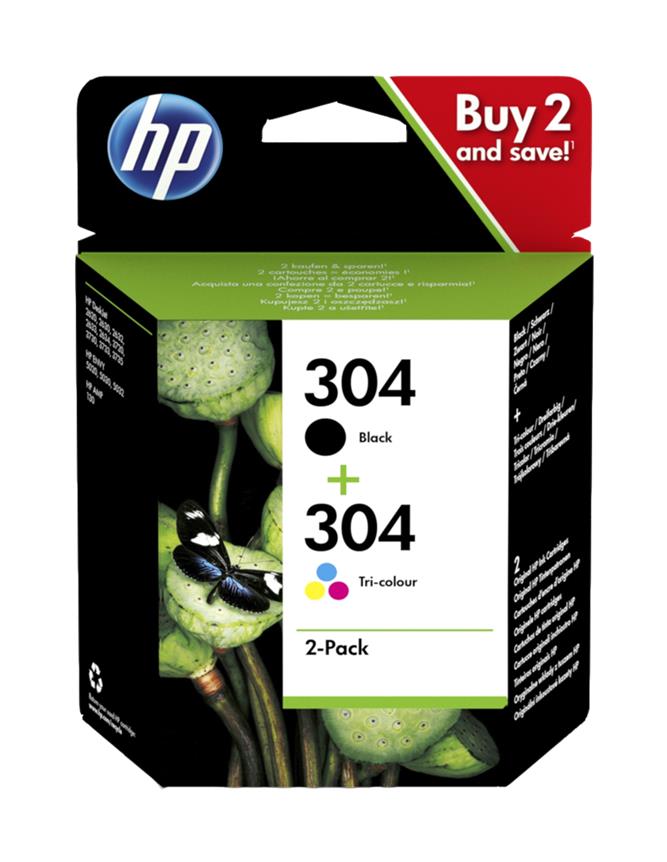 MultiPack 2 Tinteiros HP 304 Preto / Tri-color Originais 3JB05AE
