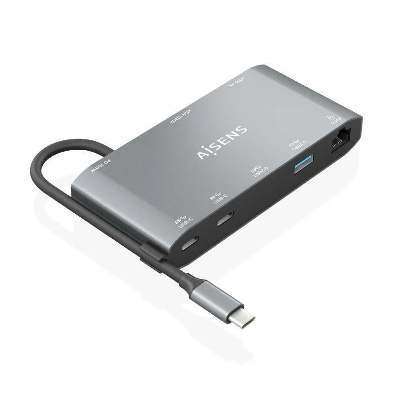 Docking USB Type-C Aisens ASUC-8P010-GR/ 1xHDMI 4K / 1xVGA / 2xUSB / 1xRJ45 / 2xUSB Tipo-C / 1xUSB Tipo-C PD