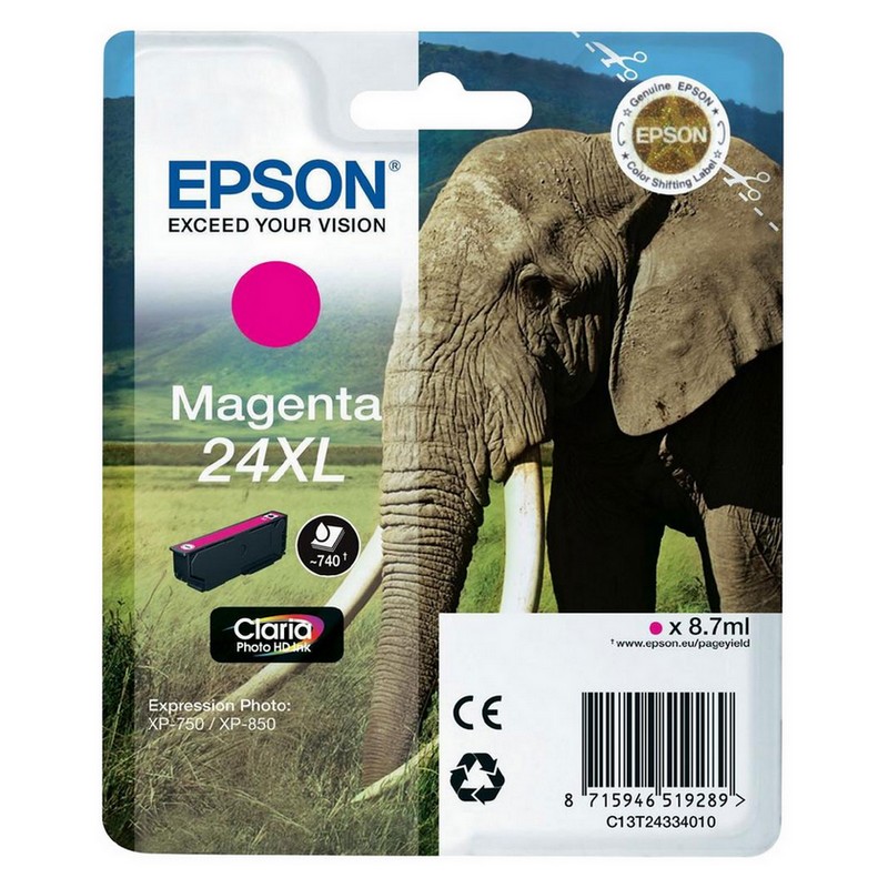 Tinteiro Epson 24 XL Magenta Original Série Elefante (C13T24334010)