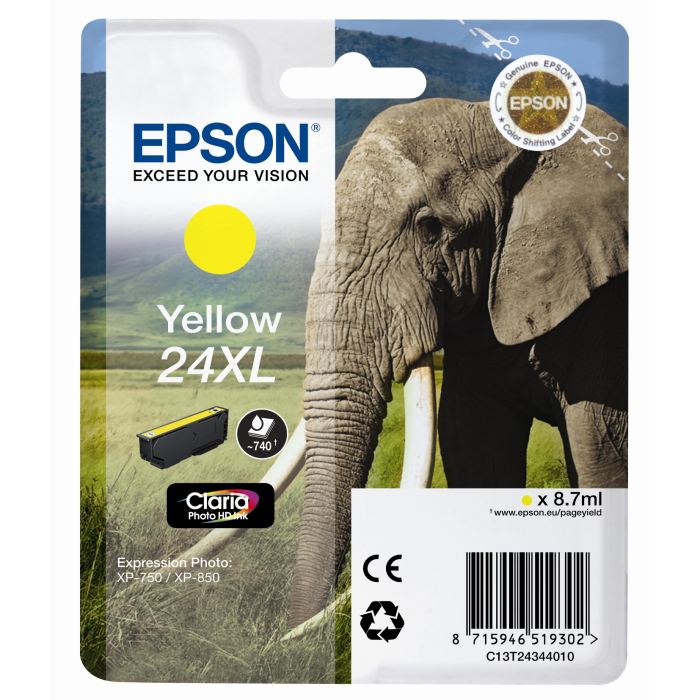 Tinteiro Epson 24 XL Amarelo Original Série Elefante (C13T24344010)