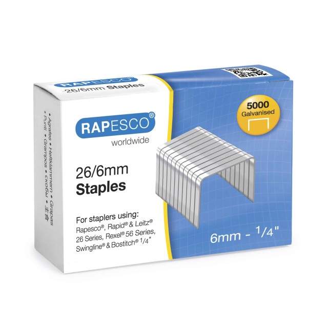 Agrafes Rapesco galvanizados - 26/6 - 5000 unidades