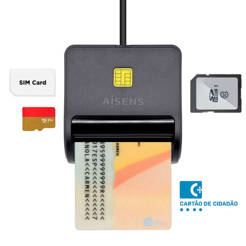 Leitor Smart Card DNI e Cartão de Cidadão USB-C Aisens com Leitor Cartão SIM - SD - Micro SD - MMC - RS-MMC - MMC Micro