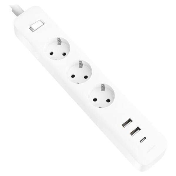 Tomada Xiaomi 20W Power Strip com 3 tomadas, 2 Portas USB C 20W + 1 USB A - Carregamento Rápido - Cabo 1,4 m Branca