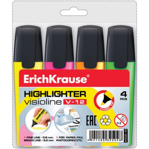 Marcador fluorescente Visioline V-12 ErichKrause - Pack 4 cores