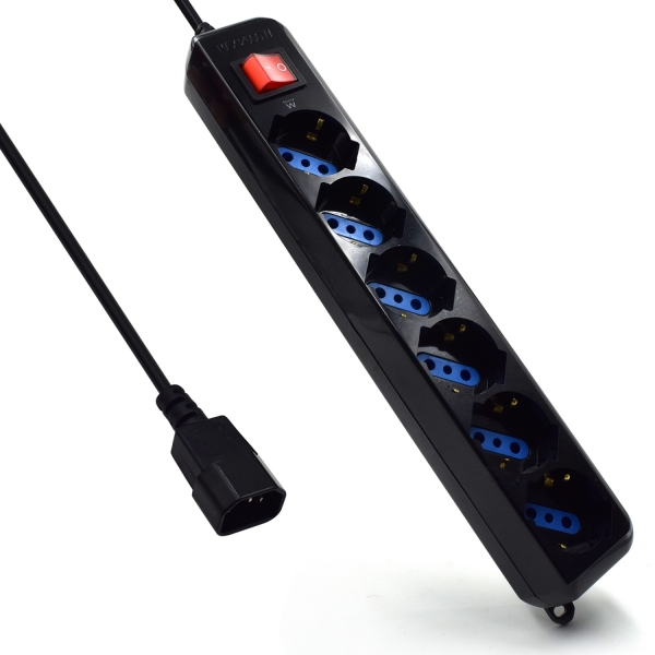 Tomada Ewent EW3925 6 Tomadas p/ UPS IEC C14 10A com Switch on/off Preta